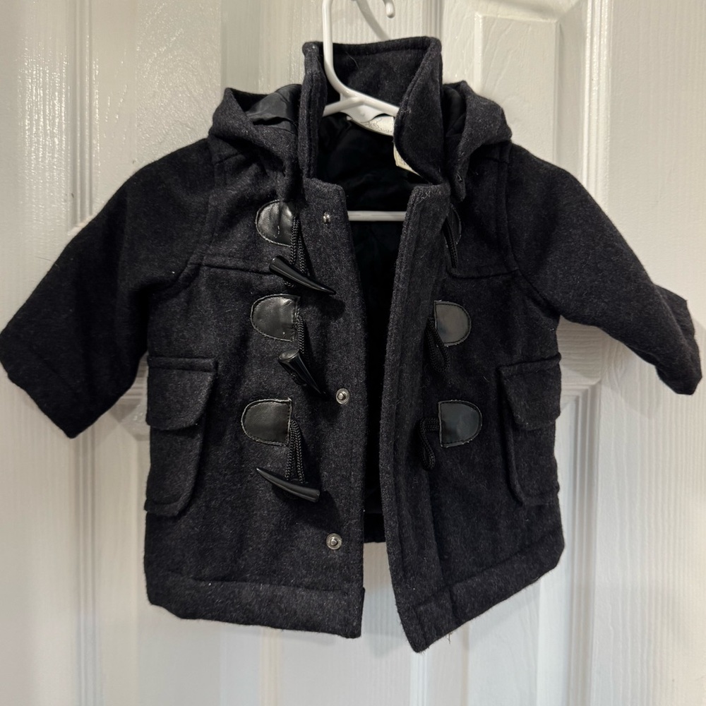 Koala Kids Wool Toggle Pea Coat Charcoal and Black